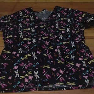 Butterfly pattern scrub top